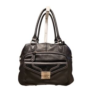 Aimee Kestenberg Black Leather Sarah Satchel Bag Push Lock Side Belted EUC